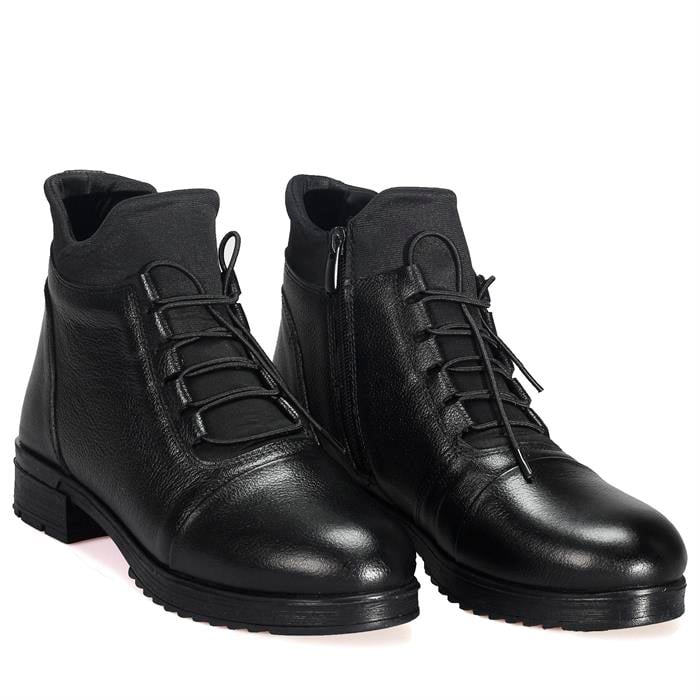 Bordolli Siyah Dalgıç Kumaş Kadın Deri Bot