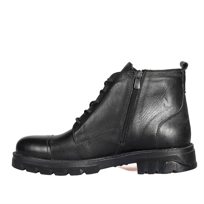 Bordolli Siyah Erkek Fermuarlı Deri Bot