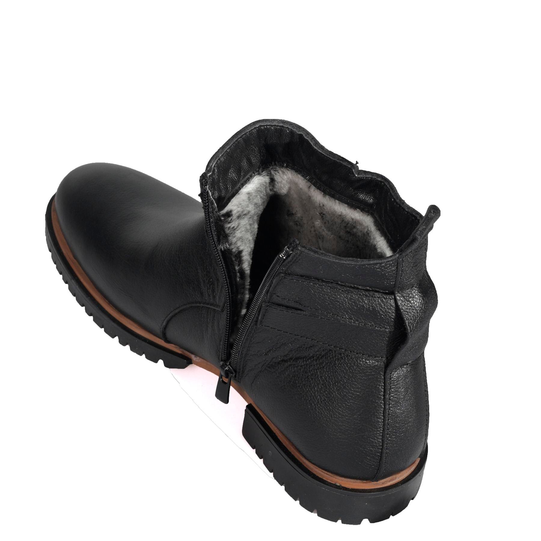 Bordolli Toka Detaylı Siyah Erkek Deri Bot