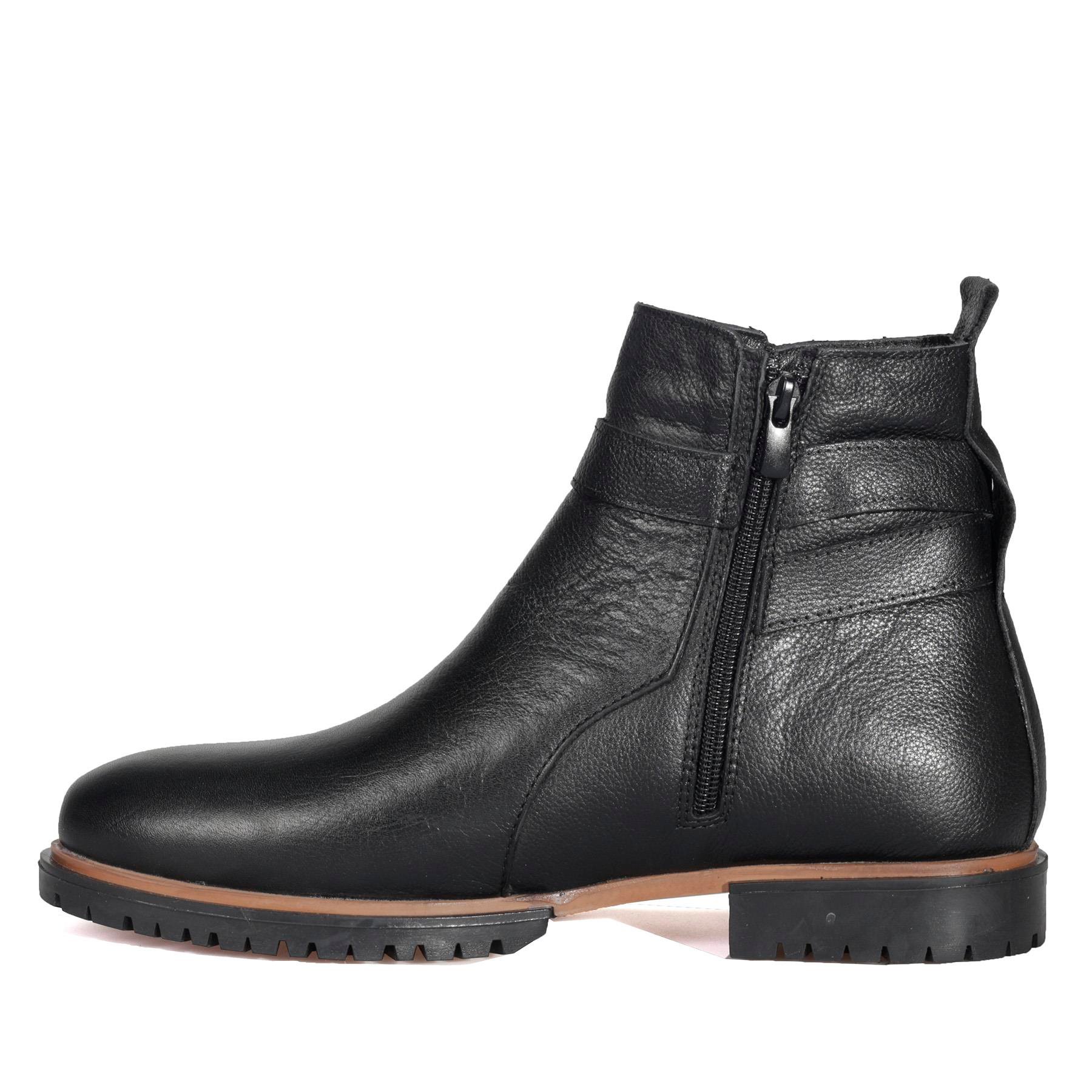 Bordolli Toka Detaylı Siyah Erkek Deri Bot