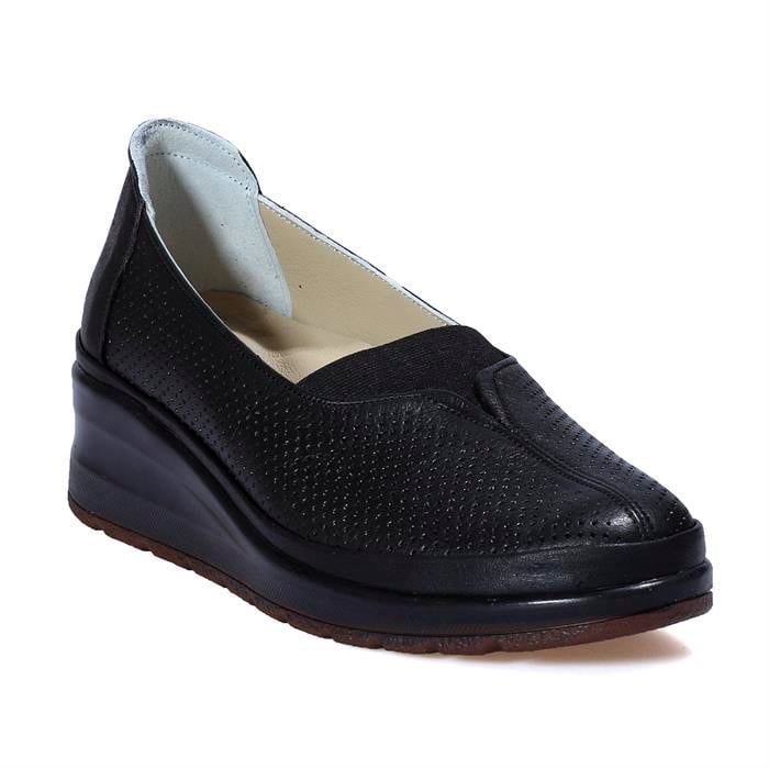 Dolgu Taban Siyah Deri Comfort Anne Ayakkabı