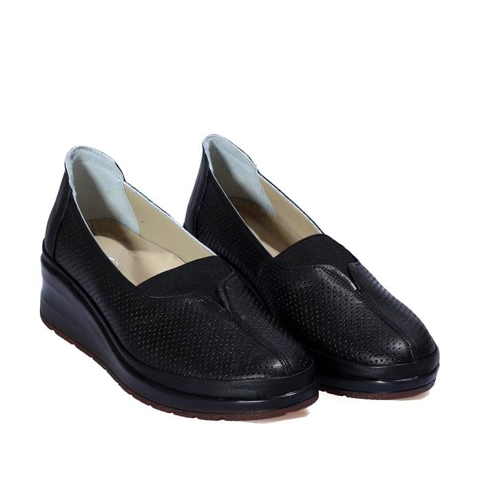 Dolgu Taban Siyah Deri Comfort Anne Ayakkabı