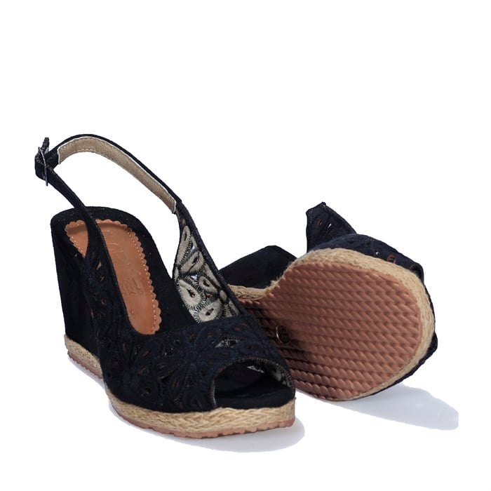 Florin Siyah Süet Dolgu Taban Kadın Sandalet