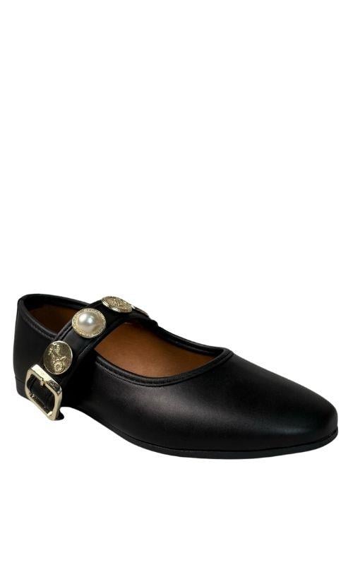 İncili Siyah Cilt Rahat Taban Kadın Babet