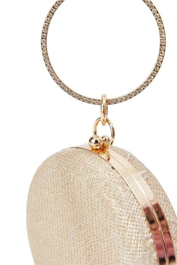 Kadın Altın Simli Yuvarlak Abiye Çanta