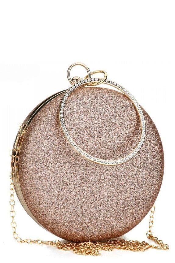 Kadın Bronz Simli Yuvarlak Abiye Çanta