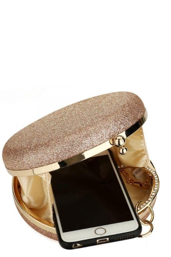 Kadın Bronz Simli Yuvarlak Abiye Çanta