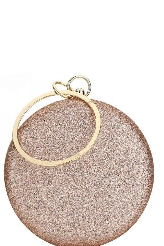 Kadın Bronz Simli Yuvarlak Abiye Çanta