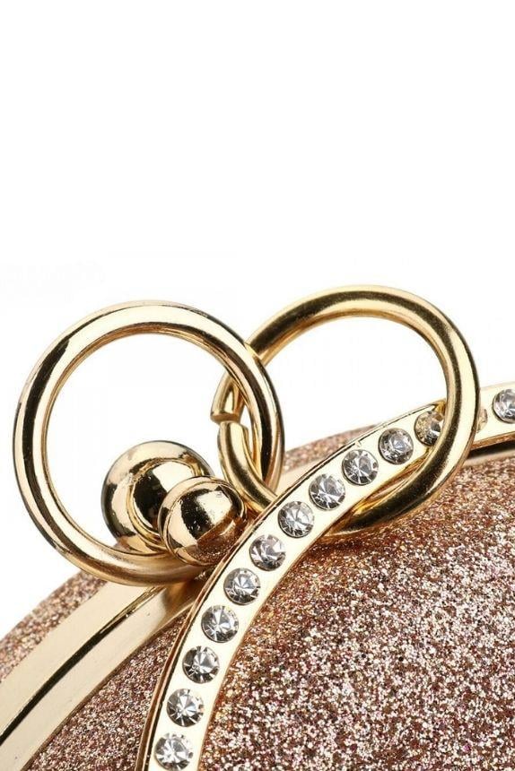 Kadın Bronz Simli Yuvarlak Abiye Çanta