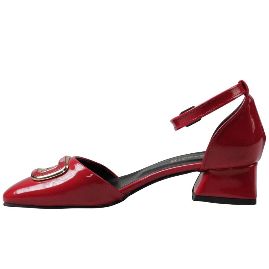 Kırmızı Rugan Kalın Kısa Topuk Kadın Ayakkabı