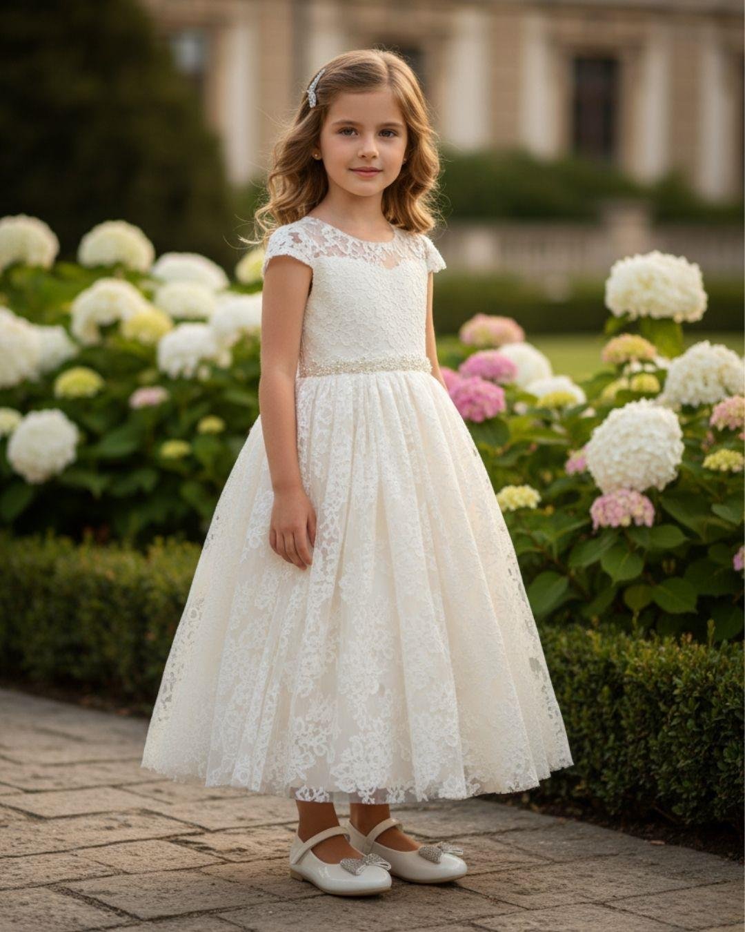 Kız Çocuk Beyaz Rugan Taşlı Fiyonklu Babet