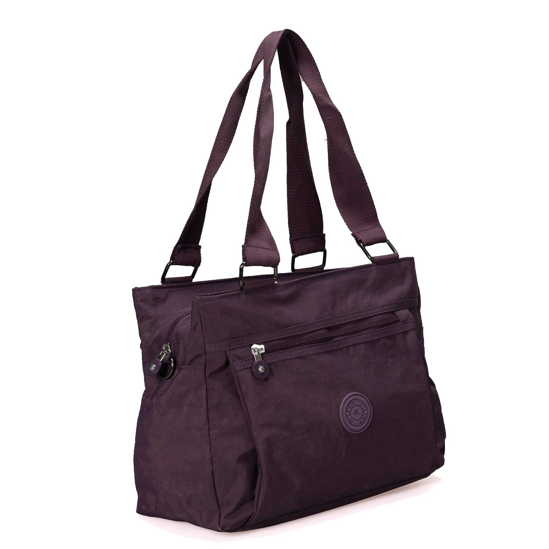 Klinkır 5 Bölmeli Mor Su Geçirmez Kadın El ve Omuz Çantası