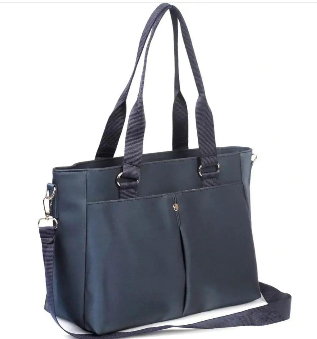 Mavi Saten Kumaş Çok Gözlü Kadın Omuz Çantası