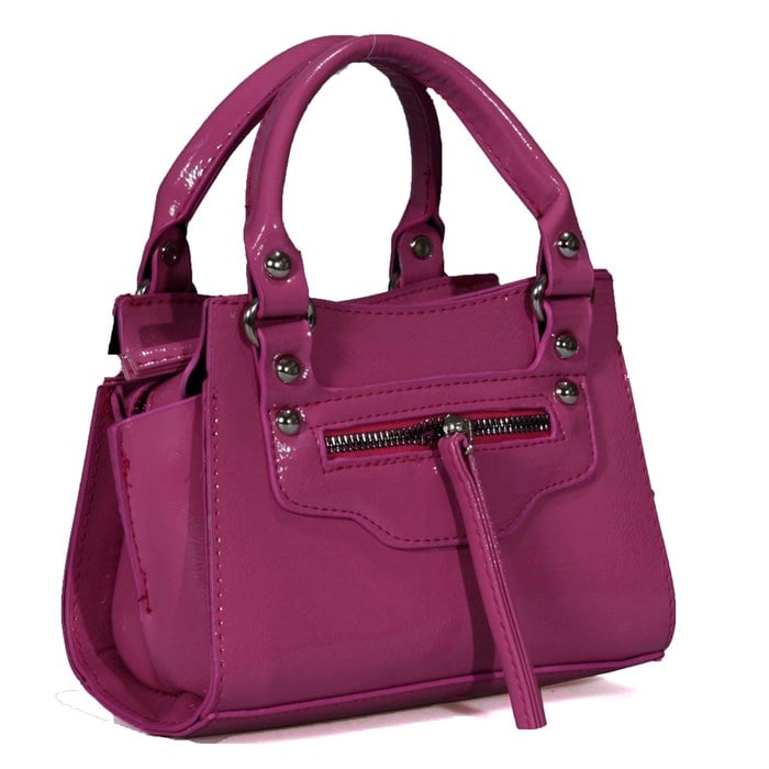 Mini Fuşya Rugan Çapraz Askılı Kadın Çanta