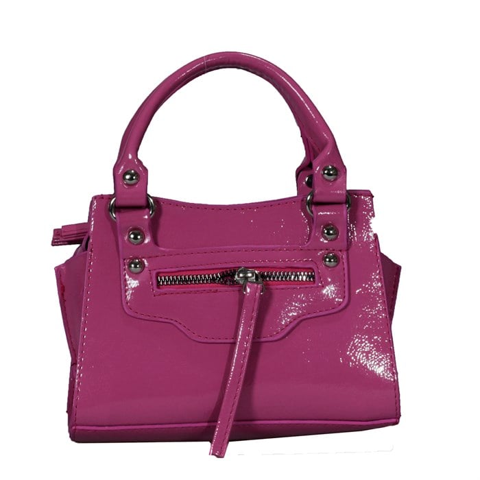 Mini Fuşya Rugan Çapraz Askılı Kadın Çanta