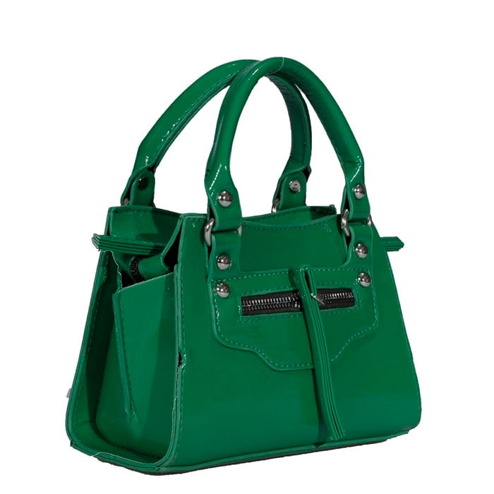 Mini Yeşil Rugan Çapraz Askılı Kadın Çanta