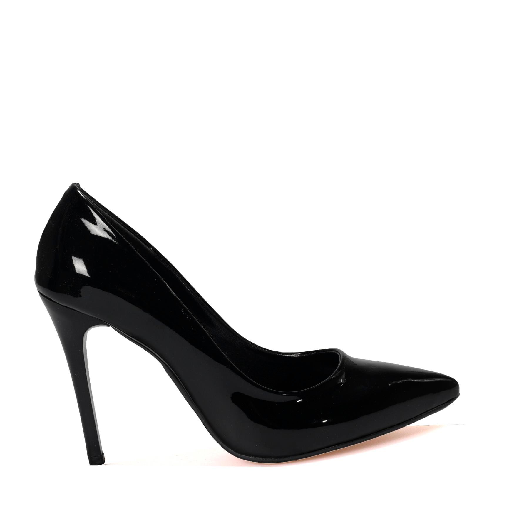 Rugan Siyah Topuklu Stiletto Ayakkabı