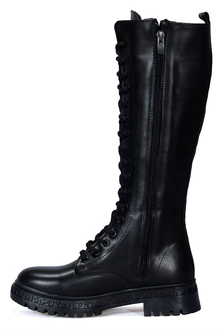 Siyah Kadın Bağcıklı Çizme