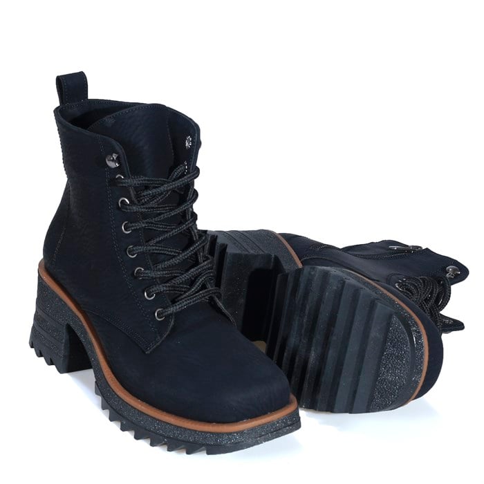 siyah kapital bağcıklı topuklu bot