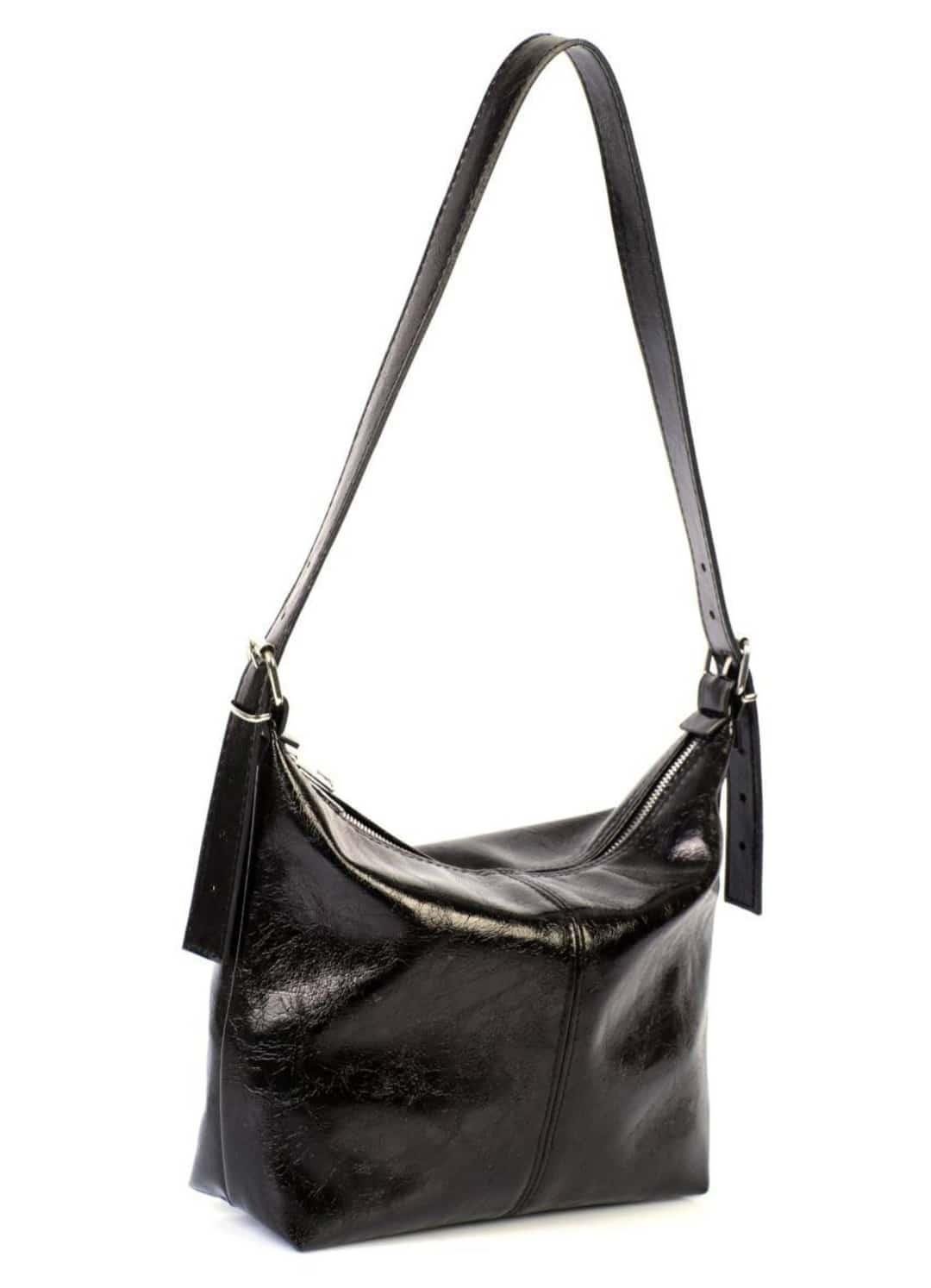 Siyah Rugan Damarlı Deri Kadın Omuz Çanta