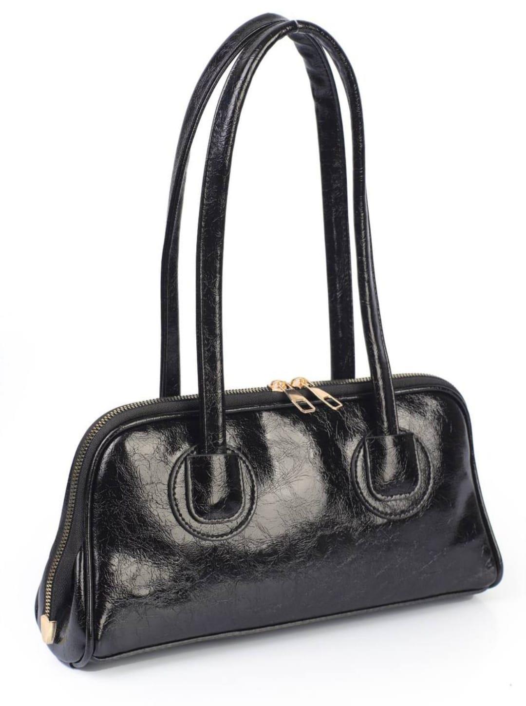 Siyah Rugan Deri Kadın Baget Çanta