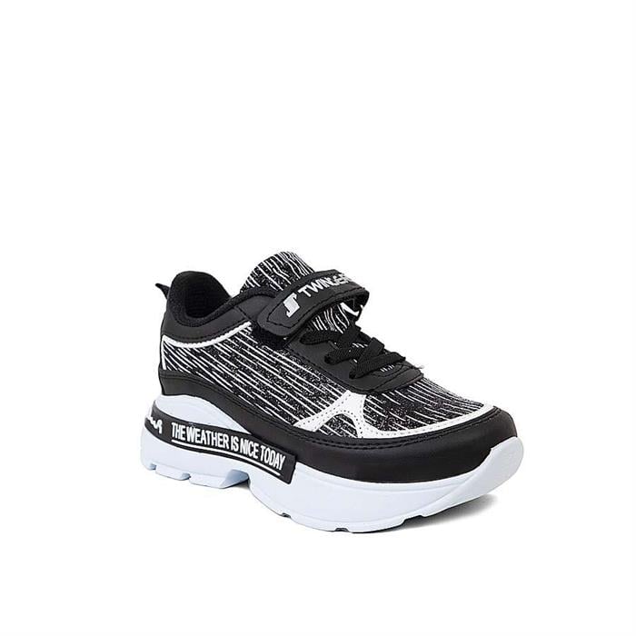 Siyah Simli Yüksek Taban Kız Çocuk Spor Ayakkabı