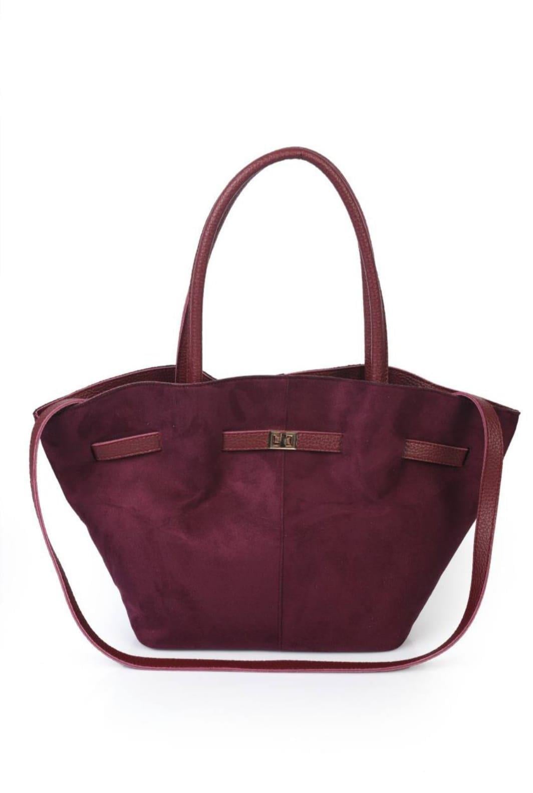 Süet Bordo Büzgülü Kadın Omuz Çantası