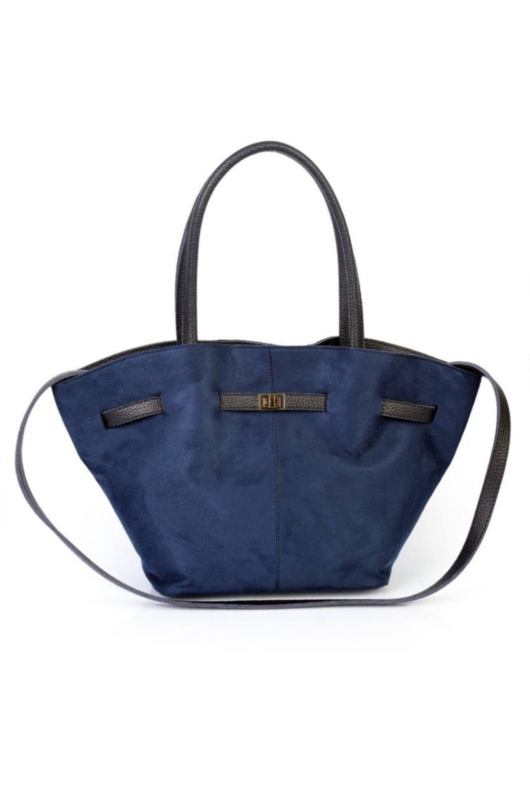 Süet Lacivert Büzgülü Kadın Omuz Çantası