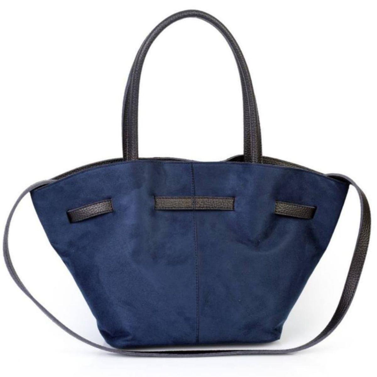 Süet Lacivert Büzgülü Kadın Omuz Çantası