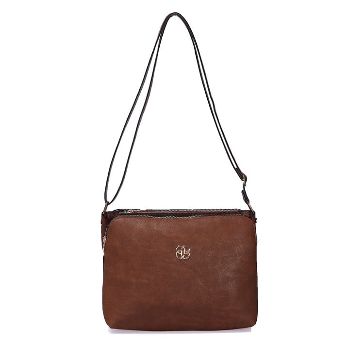 Üç Gözlü Fermuarlı Gri Kadın Çapraz Çanta