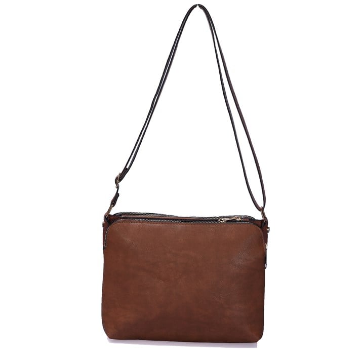 Üç Gözlü Fermuarlı Gri Kadın Çapraz Çanta