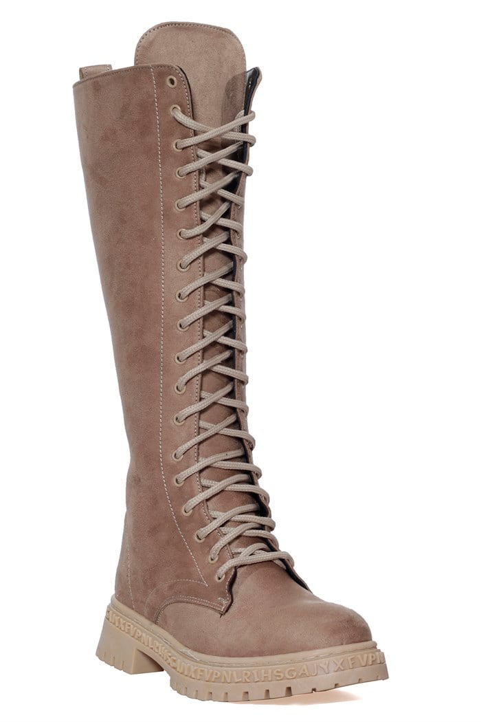 Vizon Süet Kadın Bağcıklı Çizme