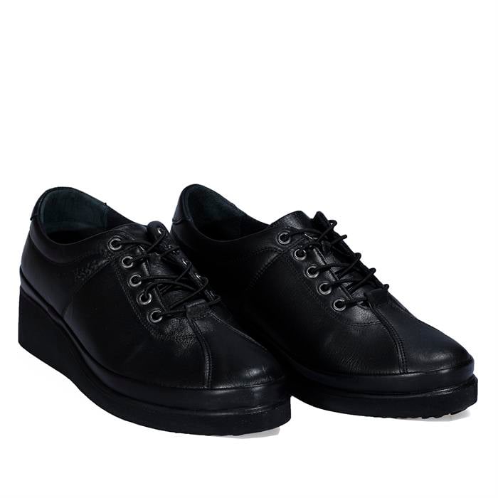 Yemeny Siyah Deri Bağcıklı Casual Ayakkabı