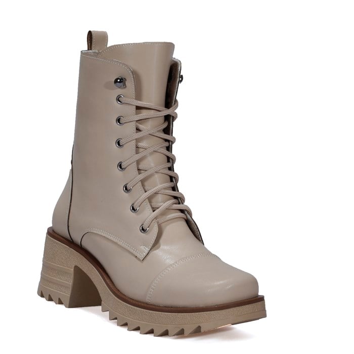 Yüksek Kalın Topuk Bej Kadın Bot