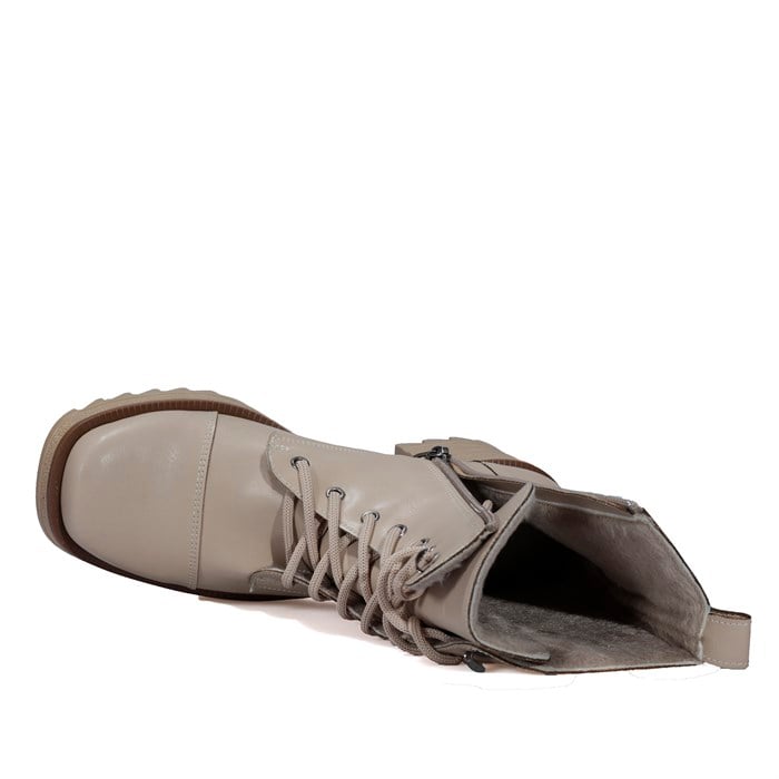 Yüksek Kalın Topuk Bej Kadın Bot