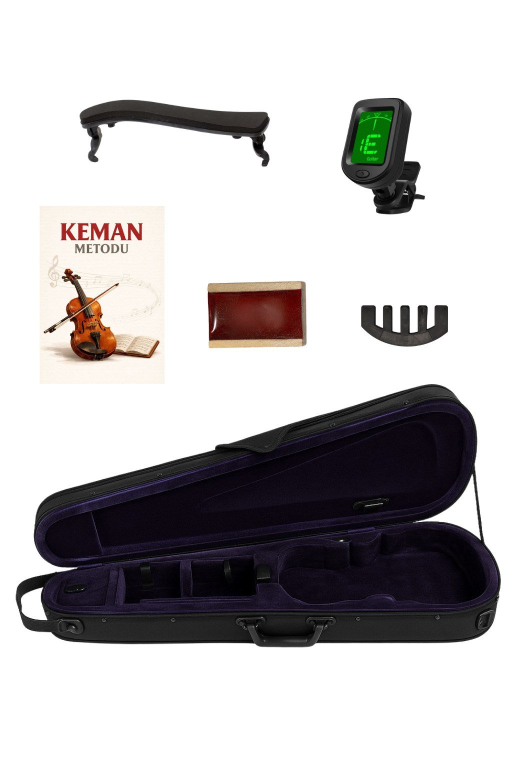 Campbell CV-300 3/4 Keman Seti Öğrenci ve Başlangıç Seviyesi Yay Reçine Yastık Susturucu Akort Cihazı Dahil