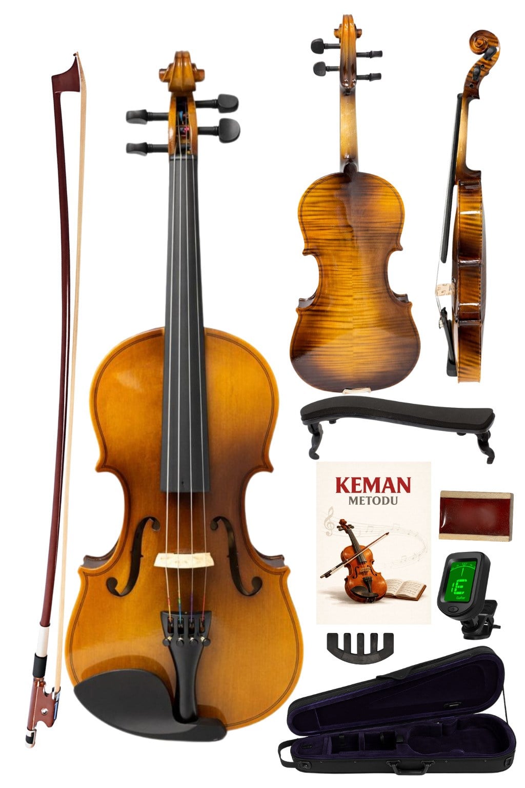Campbell CV-300 3/4 Keman Seti Öğrenci ve Başlangıç Seviyesi Yay Reçine Yastık Susturucu Akort Cihazı Dahil