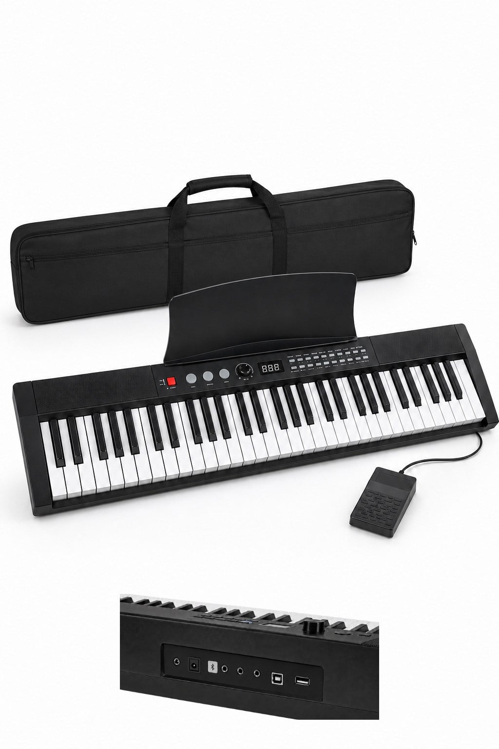 Holzmeister Fransua 610BK 61 Tuş Dijital Piyano Org Bluetooth Tuş Hassasiyetli Çantalı Set