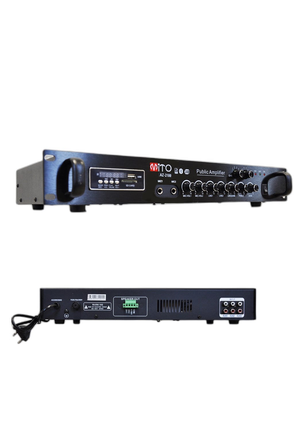 Mito AZ2100 100W 100V 2 Bölgeli Mikser Amfi Bluetooth USB MP3 Anons Amplifikatörü