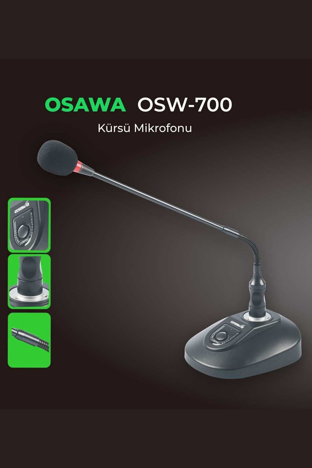 Osawa OSW-700A Kablolu Kürsü Mikrofonu Kondansatörlü Konferans Cami Anons Mikrofonu 200 Ohm