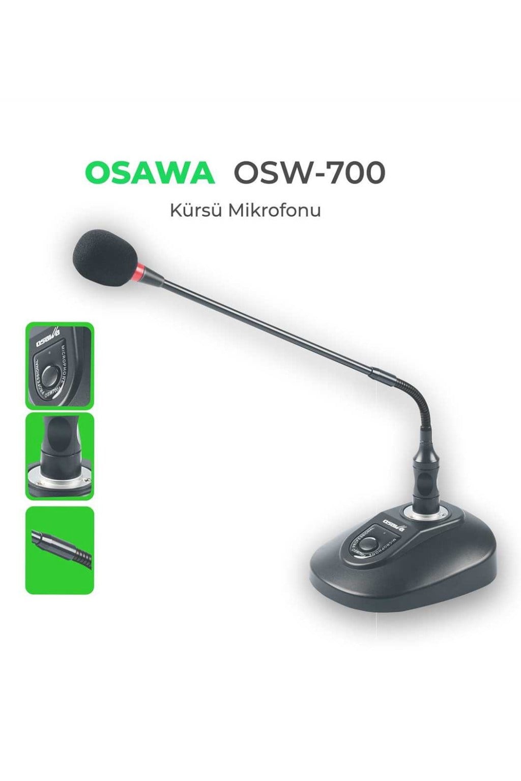 Osawa OSW-700A Kablolu Kürsü Mikrofonu Kondansatörlü Konferans Cami Anons Mikrofonu 200 Ohm