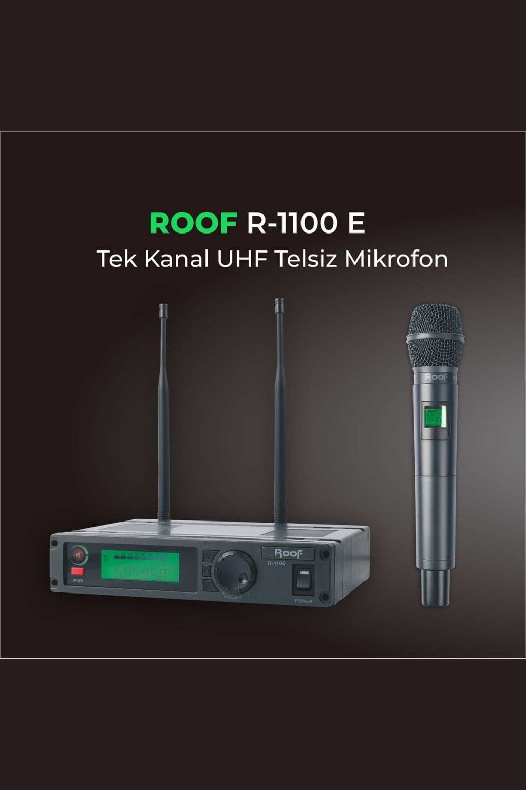 Roof R-1100E UHF Telsiz El Mikrofonu Tek Kanal Kablosuz Mikrofon 32 Kanal LCD Ekran