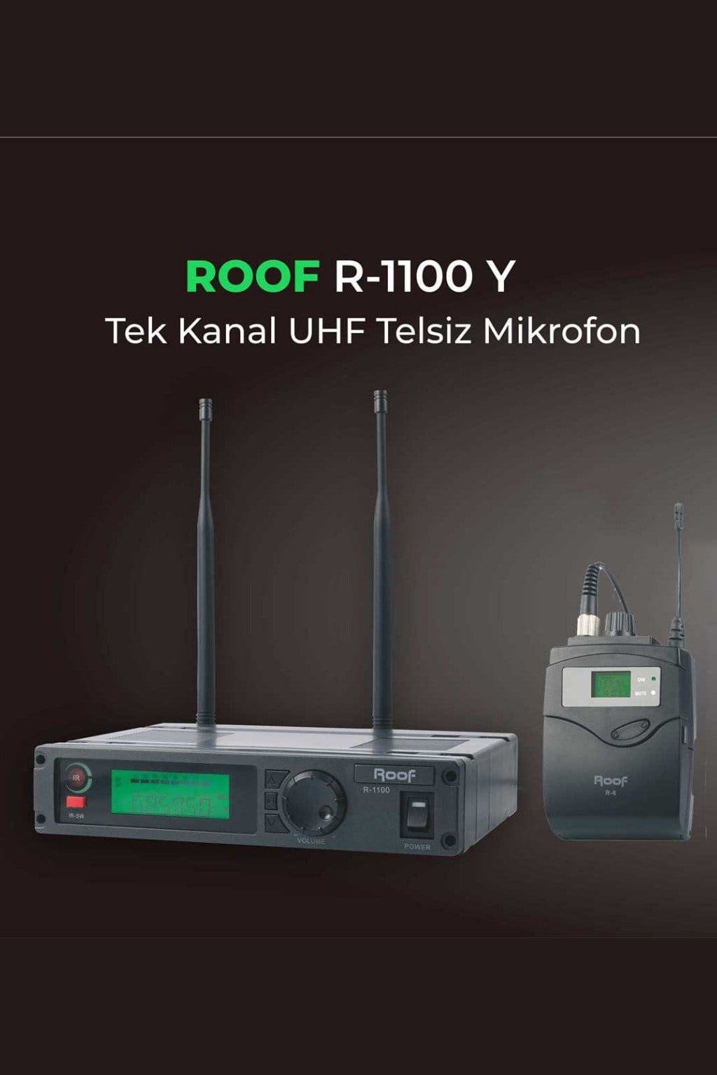 Roof R-1100Y UHF Telsiz Yaka Mikrofonu Tek Kanal Kablosuz Mikrofon 32 Kanal LCD Ekran