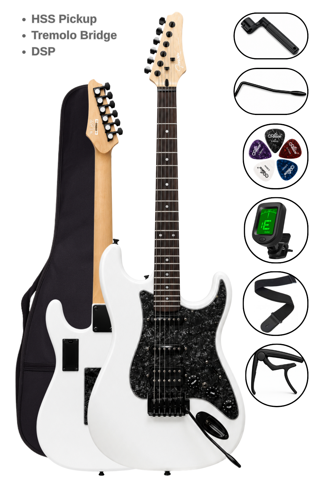 Torres Guson STD-20WH Beyaz DSP Elektro Gitar HSS Tremolo Modern Seri