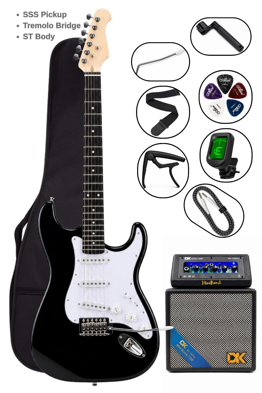 Torres ST-40BKP Elektro Gitar Seti 25W Bluetooth Amfili Full Başlangıç Paketi Siyah