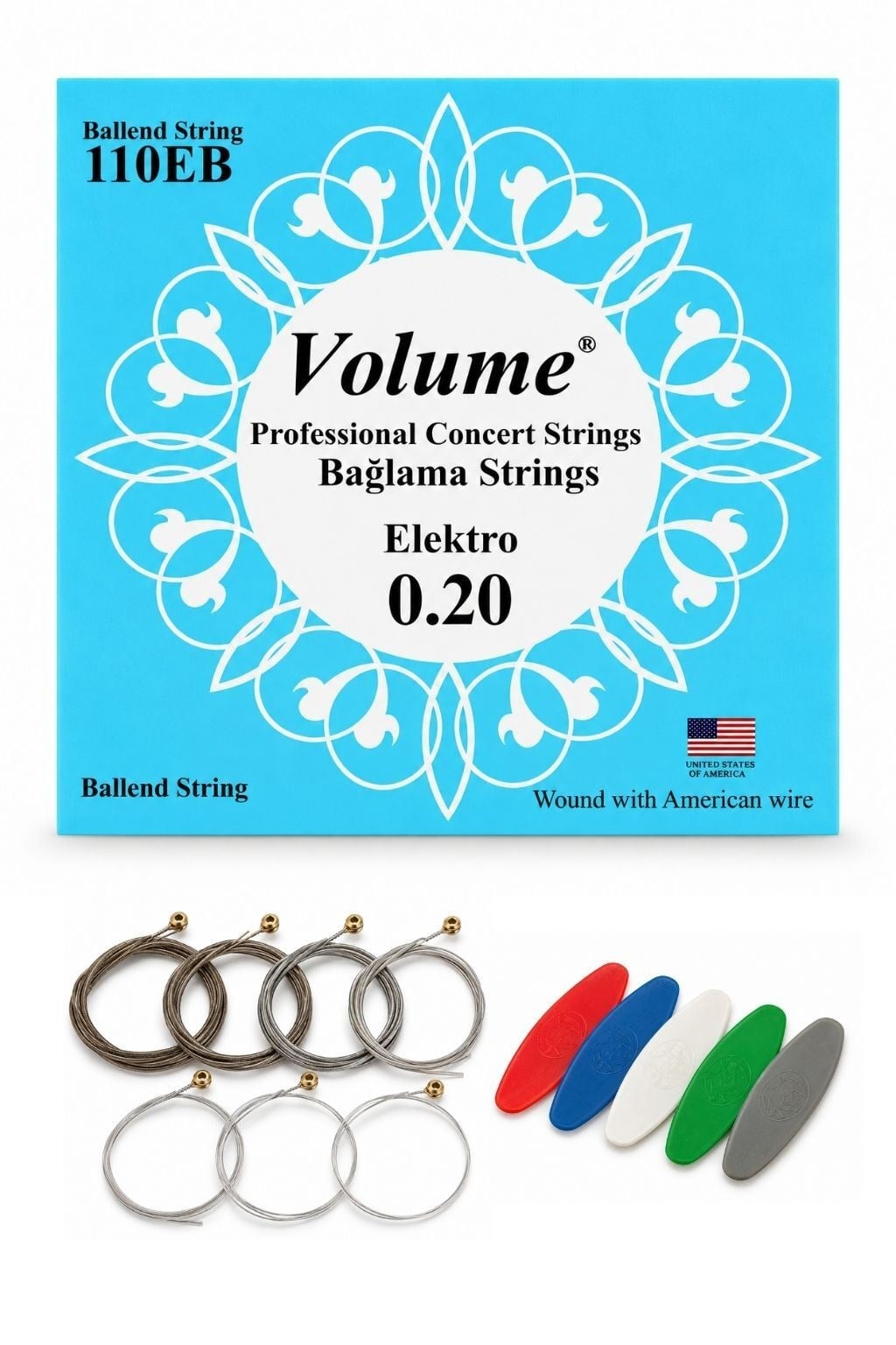 Volume 110EB Elektro Bağlama Teli 7li Tam Takım Boncuklu Profesyonel Saz Teli