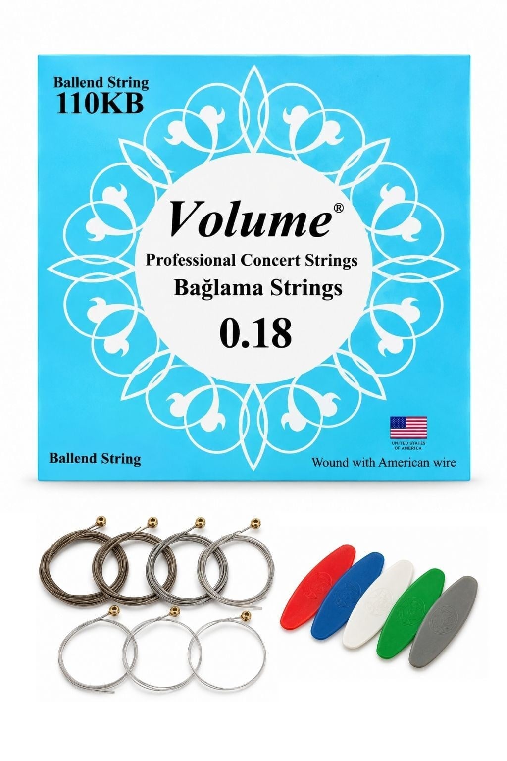 Volume 110KB Kısa Sap Bağlama Teli 7 li Tam Takım Boncuklu Profesyonel Saz Teli
