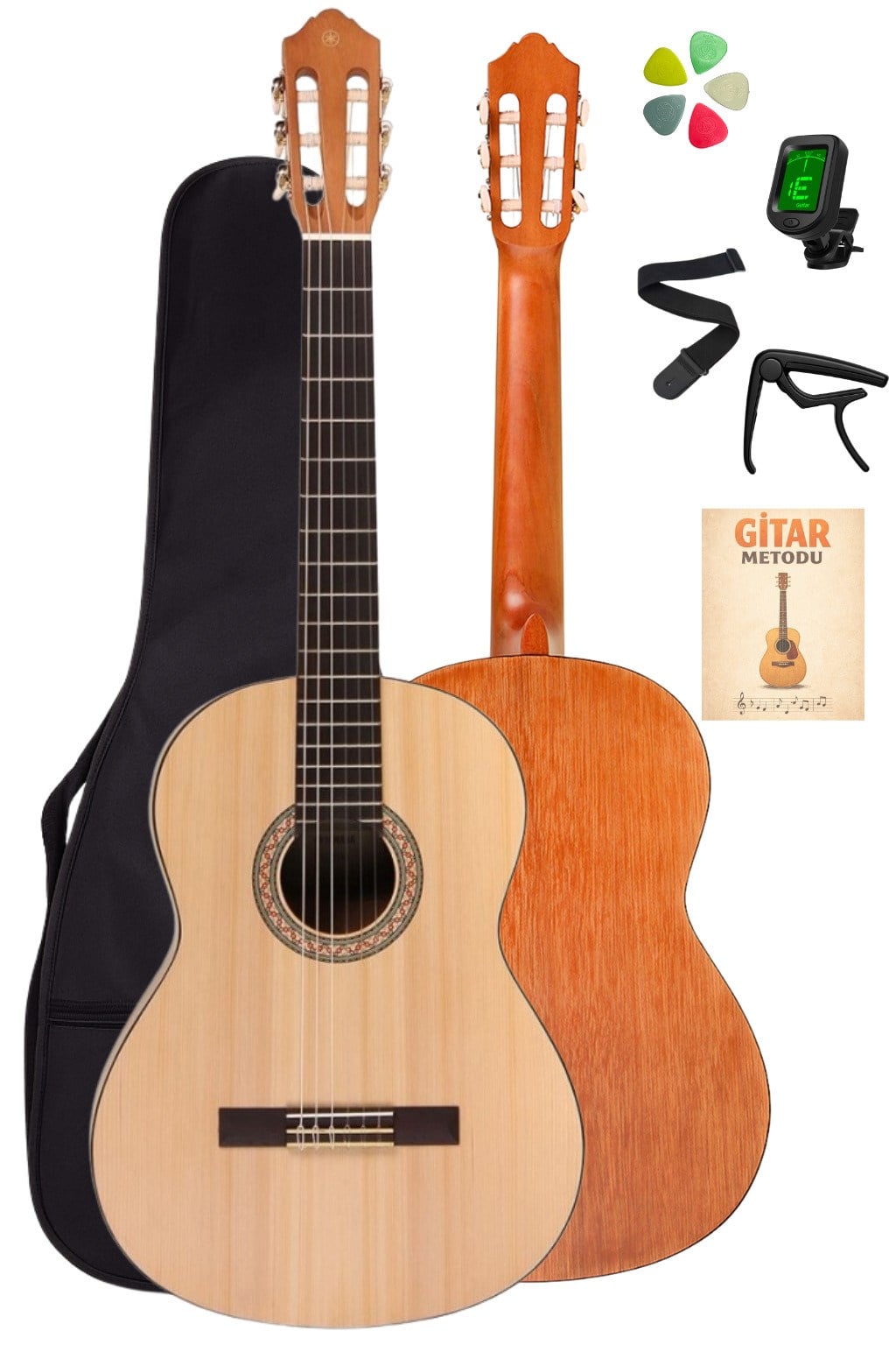 Yamaha C30M 4/4 Mat Klasik Gitar Seti Kılıflı Öğrenci Gitarı Akort Cihazı Kapo ve Metot Dahil
