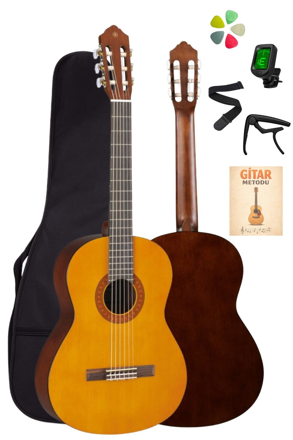 Yamaha C40 4/4 Klasik Gitar Seti Kılıflı Öğrenci Gitarı Akort Cihazı Kapo ve Metot Dahil