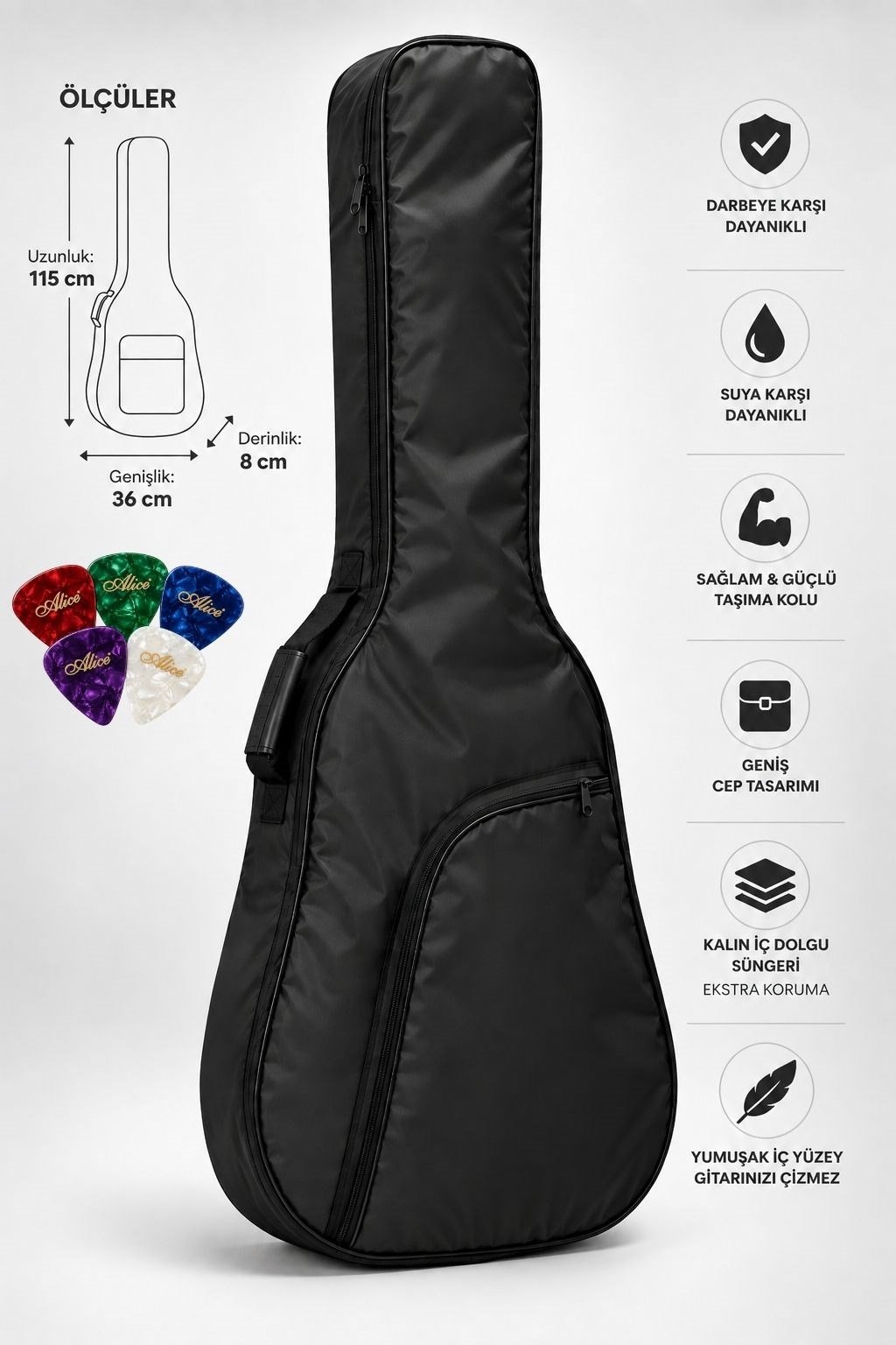 Yankı BGC-36BK Siyah Bas Gitar Kılıfı Kalın Pedli Suya Dayanıklı Softcase